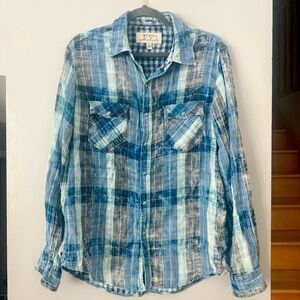 EUC Ryan Michaels Men's Coastal Cowboy Casual Blue Plaid Shirt 100% Cotton
